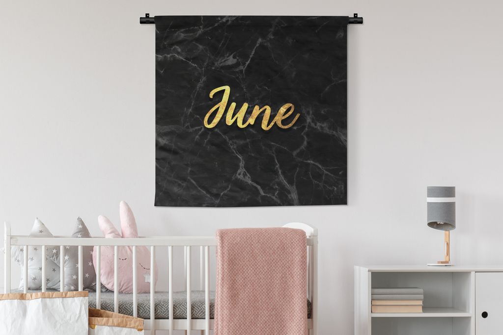 MuchoWow Wandteppich Wandbehang Zitat - Kalender - Juni - Gold 90x90 cm Tapisserie Dekoration Wandtuch - Wandaufhänger