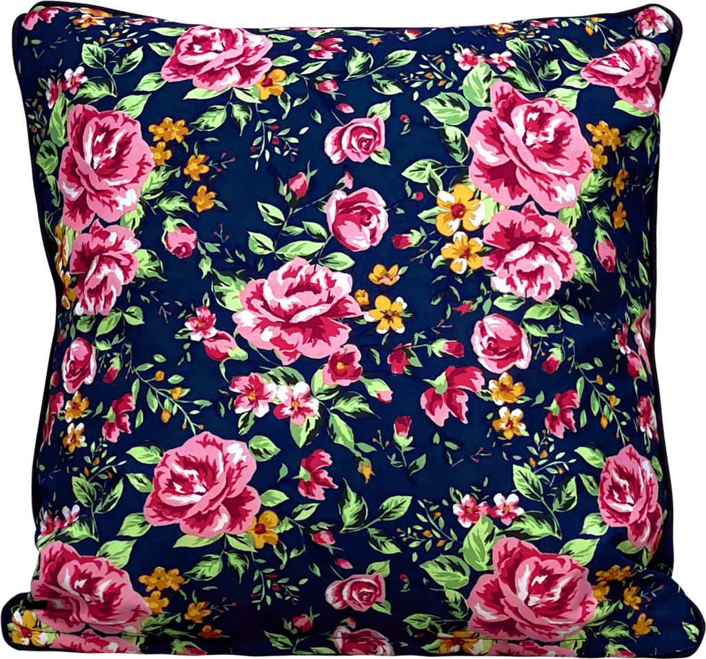 novely 2er-SET DEKOKISSEN D014 Rosen Dunkelblau- Outdoor-Kissen mit Blumenmuster - Kissenbezug in 45x45 cm - Wetterfeste Zierkissen - Ausführung: ...