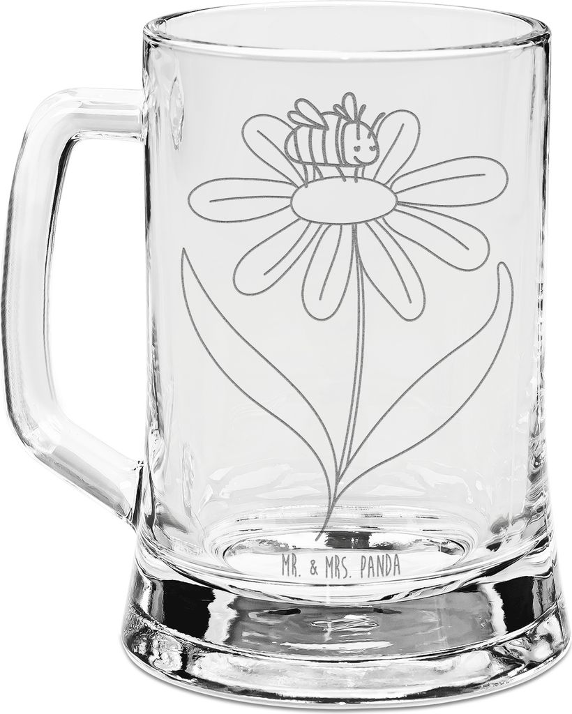 Mr. & Mrs. Panda Krug Hummel Blume - Transparent - Geschenk, Gravur Bierkrug, Biene, graviert, Gute Laune, Glaskrug, Hummeln, Seidel, Humpen, Feld,...