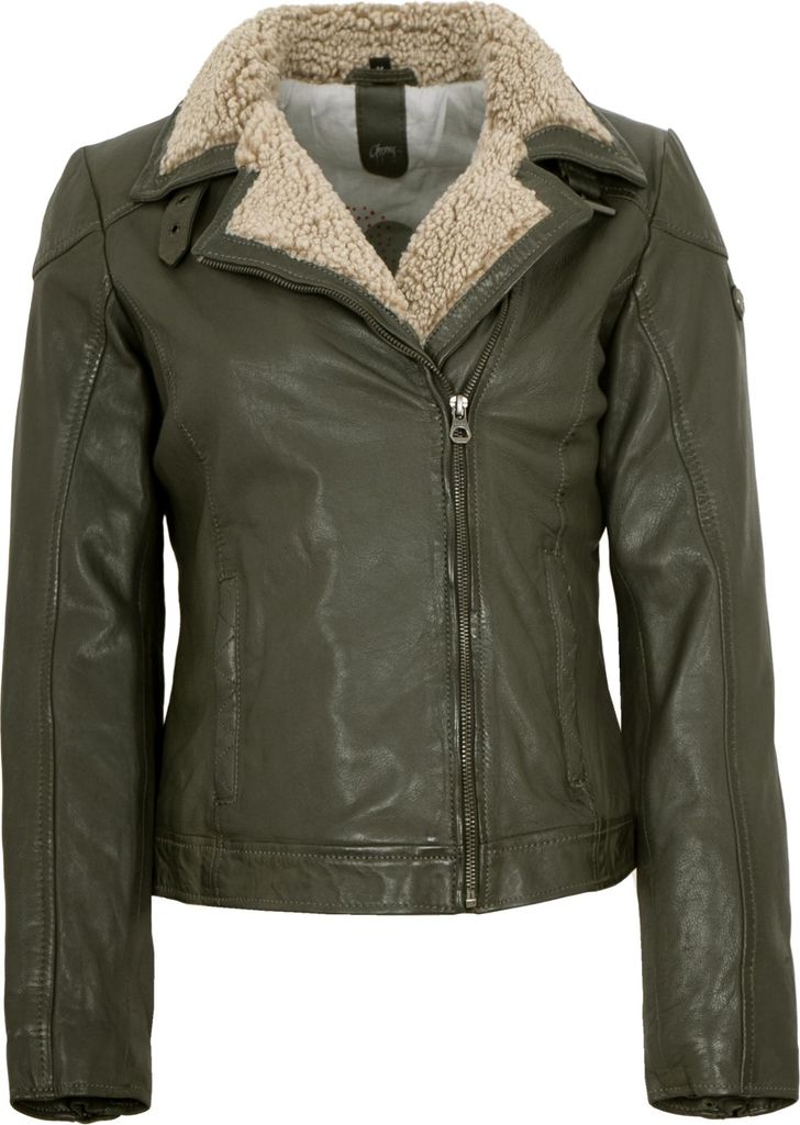 Gipsy - Damen Lederjacke Lammnappa Kunstfell olive : S