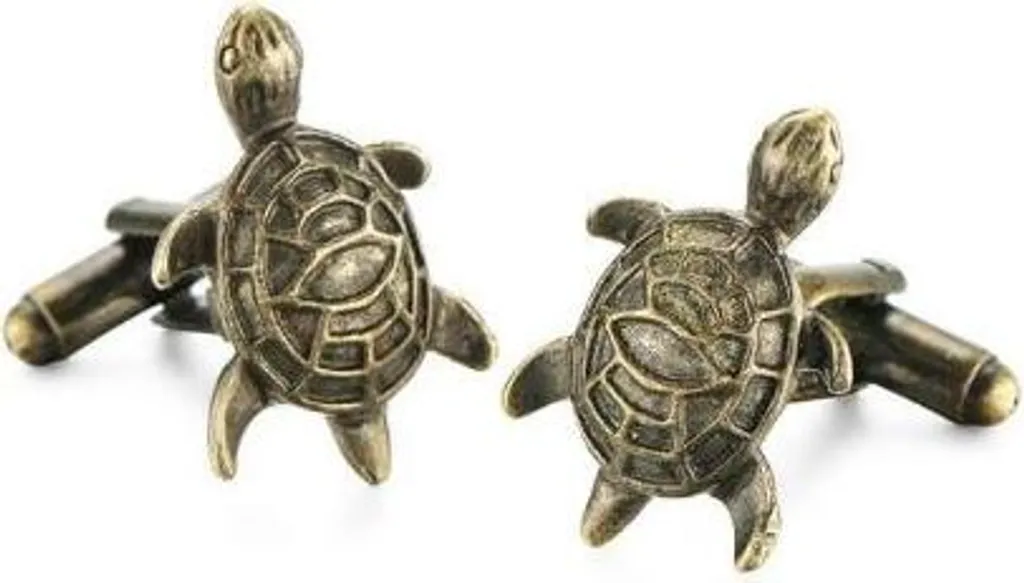 Boutons de manchette tortue en laiton rhodié pour chemise à poignets mousquetaires