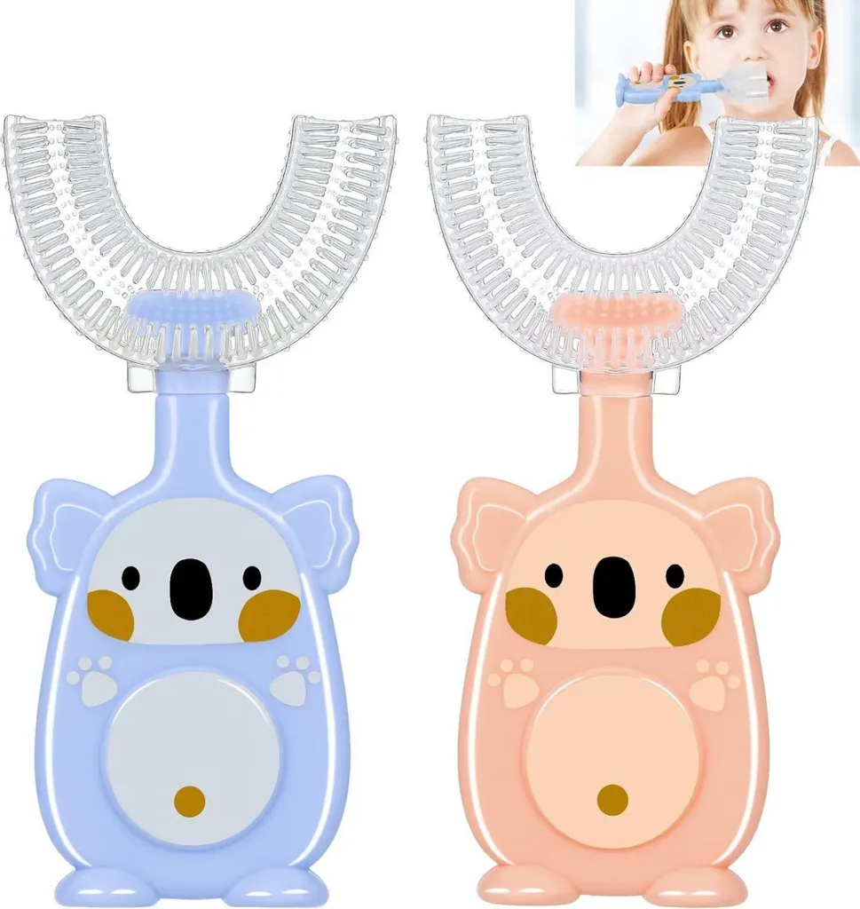 Set 2 Spazzolini Silicone a Forma di U per Bambini 2-6 Anni - Pulizia 360°