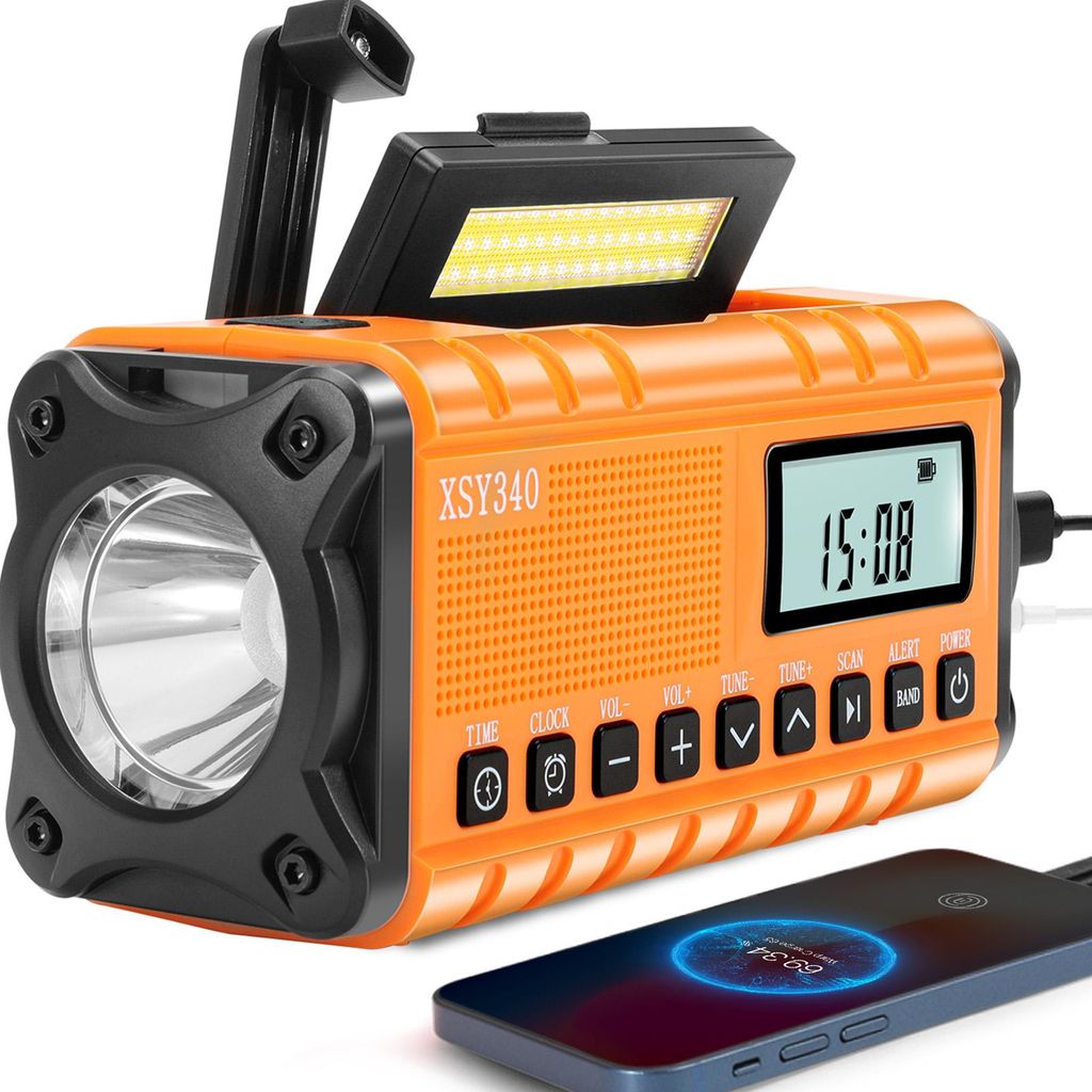 Solarkoffer Radio mit Powerbank, SOS-Alarm, 10000mAh – Notfallradio mit Kurbel & Taschenlampe
