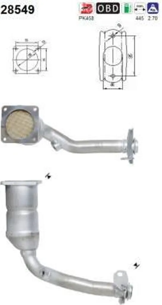 Catalyseur AS 28549 OE 1731EY pour Peugeot 206 - Échappement Fiable