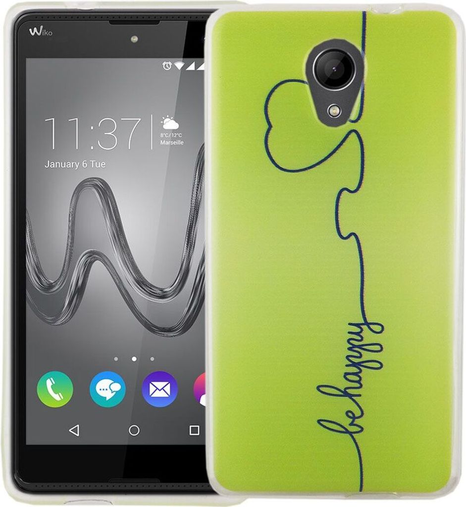 Handy Hülle für Wiko Robby Cover Case Schutz Tasche Motiv Slim Silikon TPU Be Happy Grün