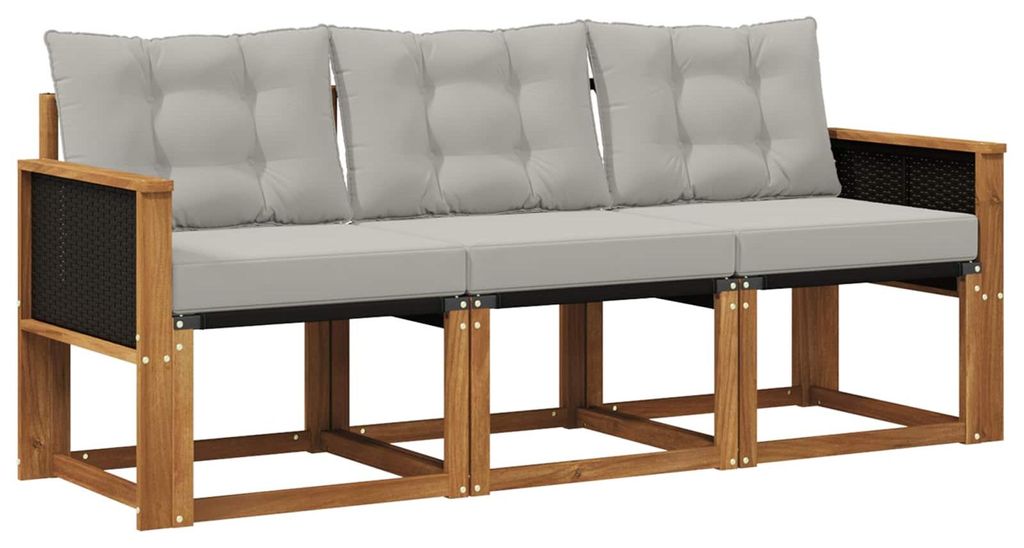 vidaXL Outdoor-Sofagarnitur mit Kissen 3 pcs Natürlich und Hellgrau