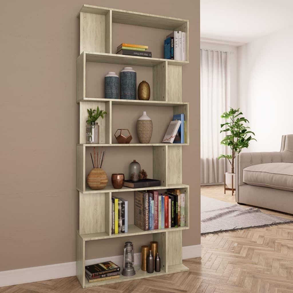 The Living Store Bücherregal/Raumteiler Sonoma-Eiche 80x24x192 cm Holzwerkstoff