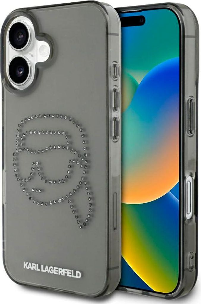 KARL LAGERFELD case passend für IPHONE 16 KLHCP16SHKHDCELK (IML Rhinestones S K Head) black