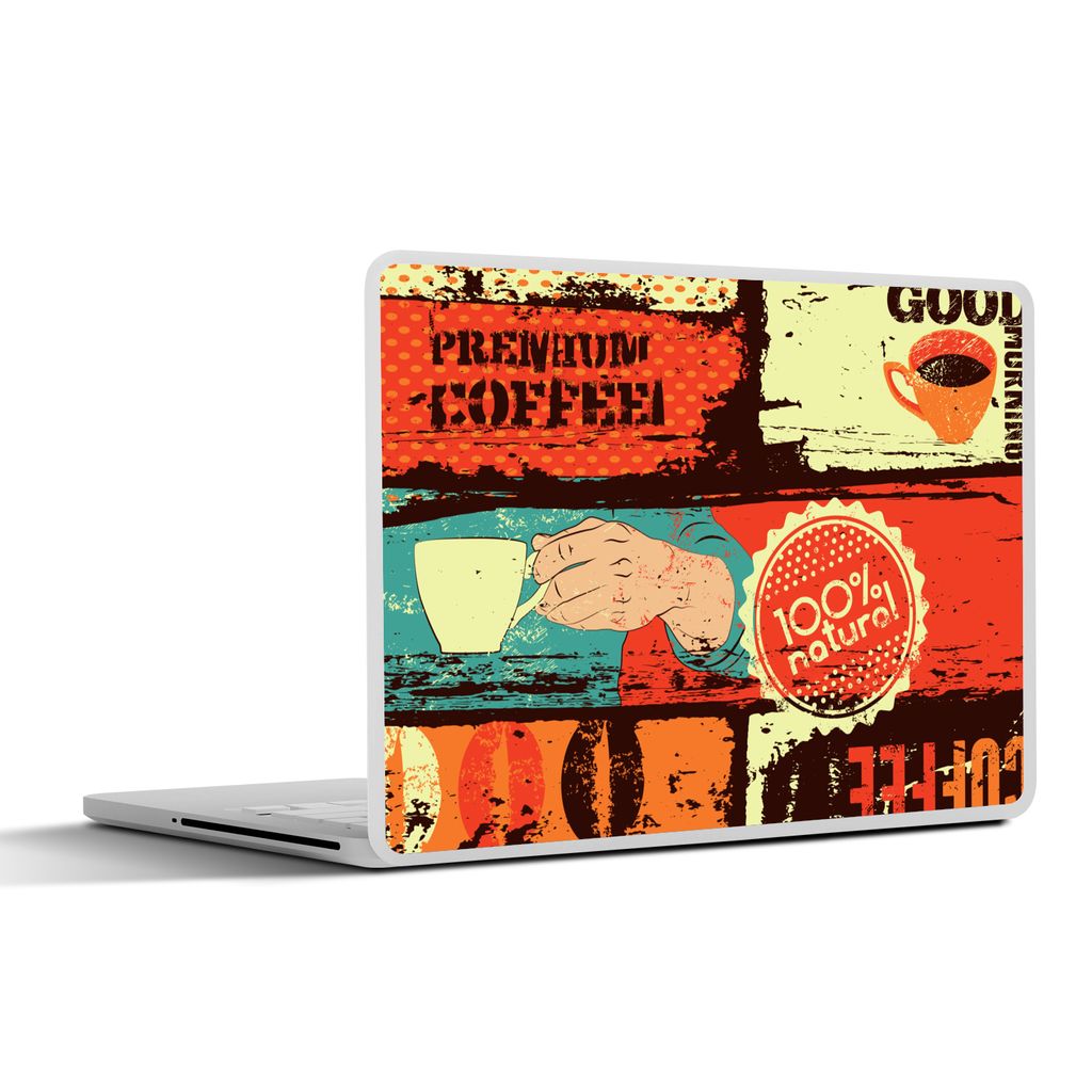 MuchoWow Laptop Aufkleber Sticker Cover Kaffee - Vintage - Collage 30x21 cm - Sticker für Laptop - Selbstklebend