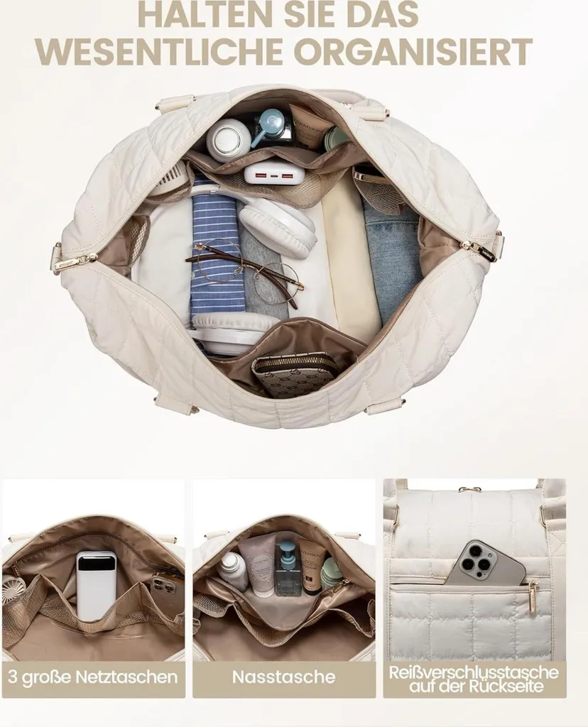 Sac de voyage Weekender femme beige avec compartiment à chaussures