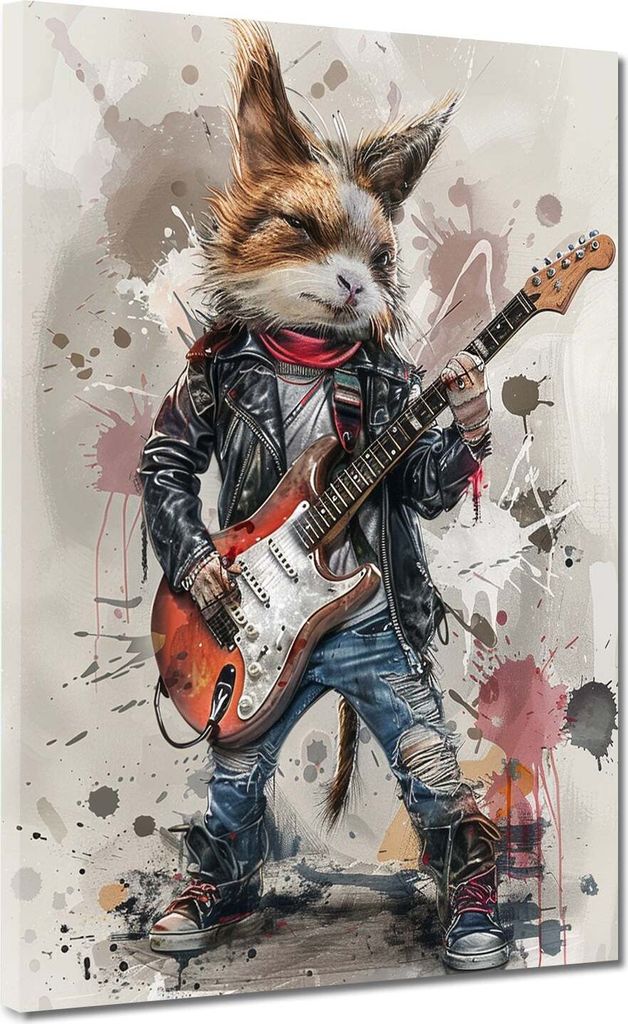 Rockstar Katze Pop Art modern Leinwandbild Wandbild Kunstdruck XL Wanddeko: 30x40x2cm