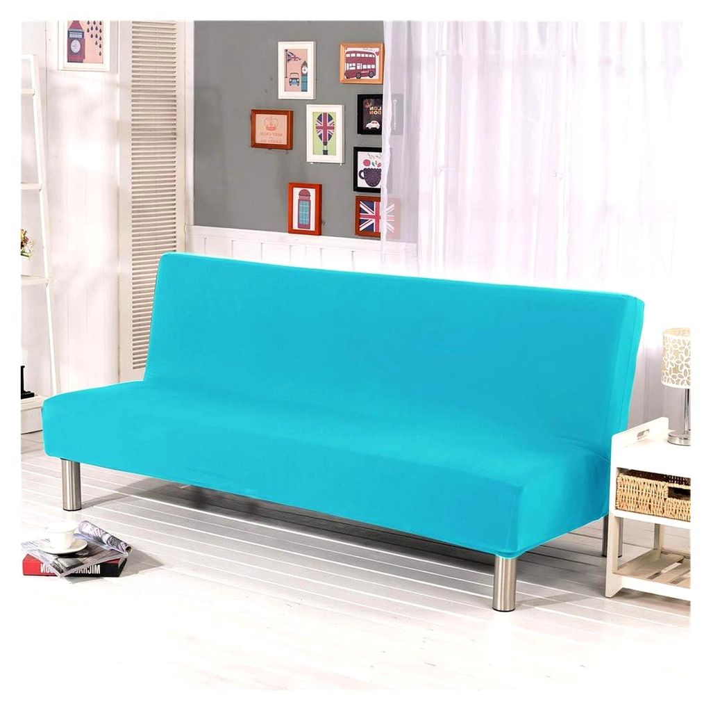 Sofabezug ohne Armlehnen, Polyester, Elasthan, Stretch, Futon, Schonbezug, elastisch, klappbar, passend für Klappsofa ohne Armlehnen (klein, himme...