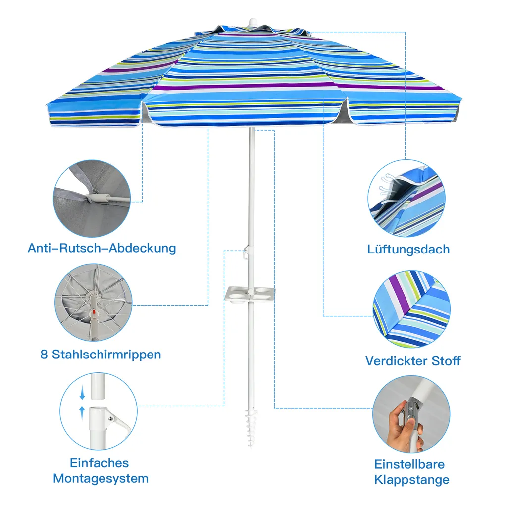 Offerta Ombrellone COSTWAY 200cm - Antivento con Punta a Elica - 7