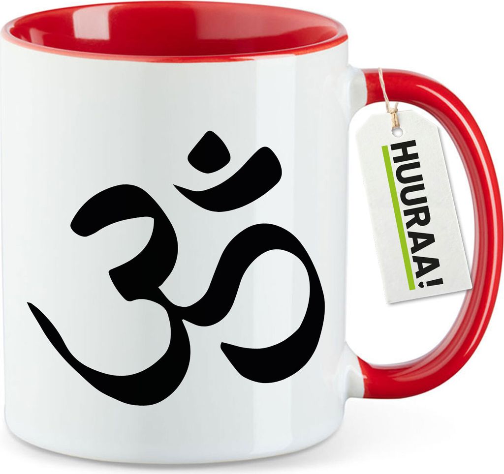 Huuraa Kaffeetasse Yoga-Om Symbol 330ml Rot Keramik Kaffeebecher Geschenkidee