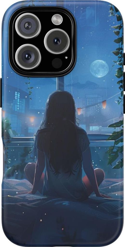Mädchen im Mondschein am Fenster – Hülle Kompatibel mit iPhone 16 Pro
