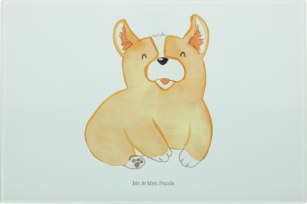 Mr. & Mrs. Panda Glasschneidebrett Corgie - Weiß - Geschenk, Hund, Schneidplatte Glas, Corgi, Schneidebrett Aus, Spruch, schneidbrett, Hackbrett, ...