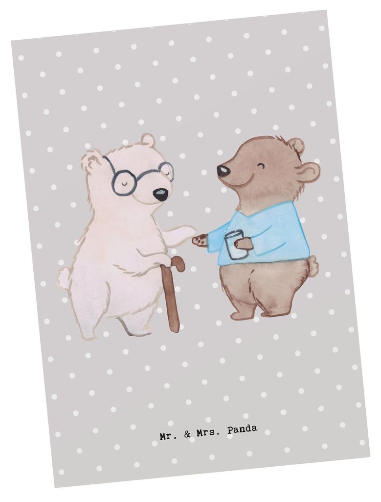 Mr. & Mrs. Panda Postkarte Altenpfleger Herz - Grau Pastell - Geschenk, einzelkarte, Postkarten, Pfleger, Ansichtskarte, Ansichtskarten, Grußkarte...