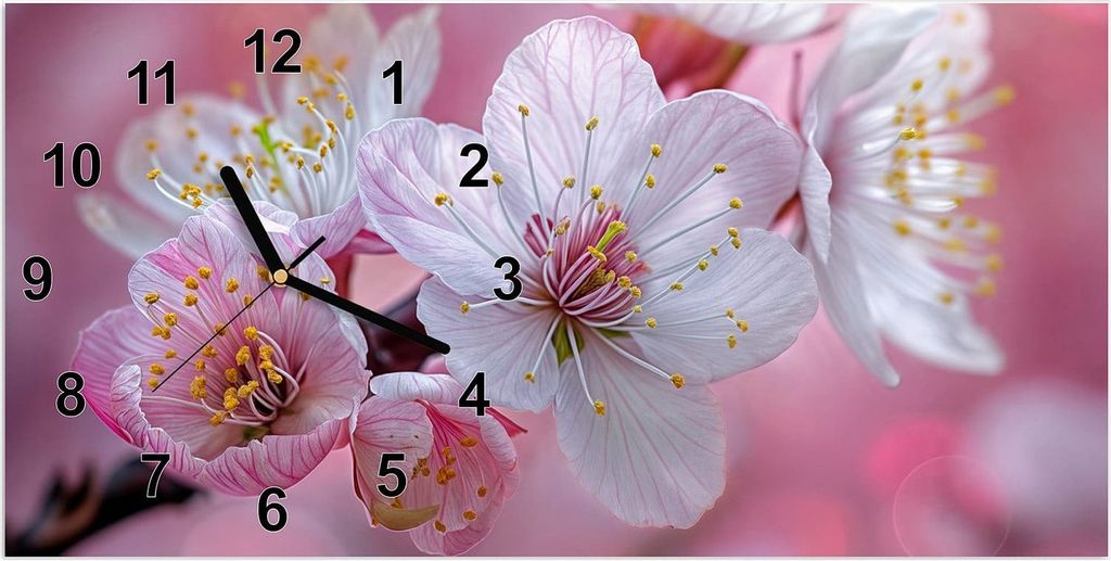 Wanduhr aus Glas mit Motiv Kirschblüten- 60 x 30 cm - inkl. Aufhängesystem