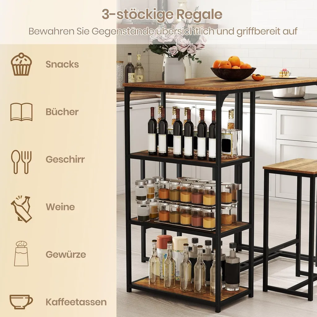 Table de bar pour studio et petit appartement avec tabourets et rangements - 4