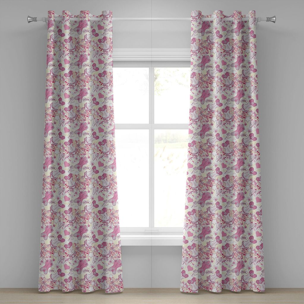 ABAKUHAUS Mode Ösenvorhang, Old Fashioned Female Sexy Korsett Zubehör Vintage Mädchen Zimmer Floral Druck, Dekorative 2-Panel-Fenstervorhänge, ...
