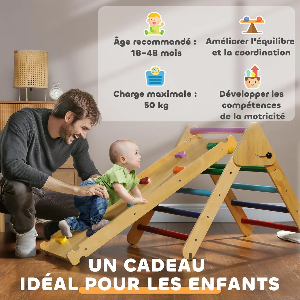 Module de motricité libre pour enfant, triangle et toboggan de salon - 10