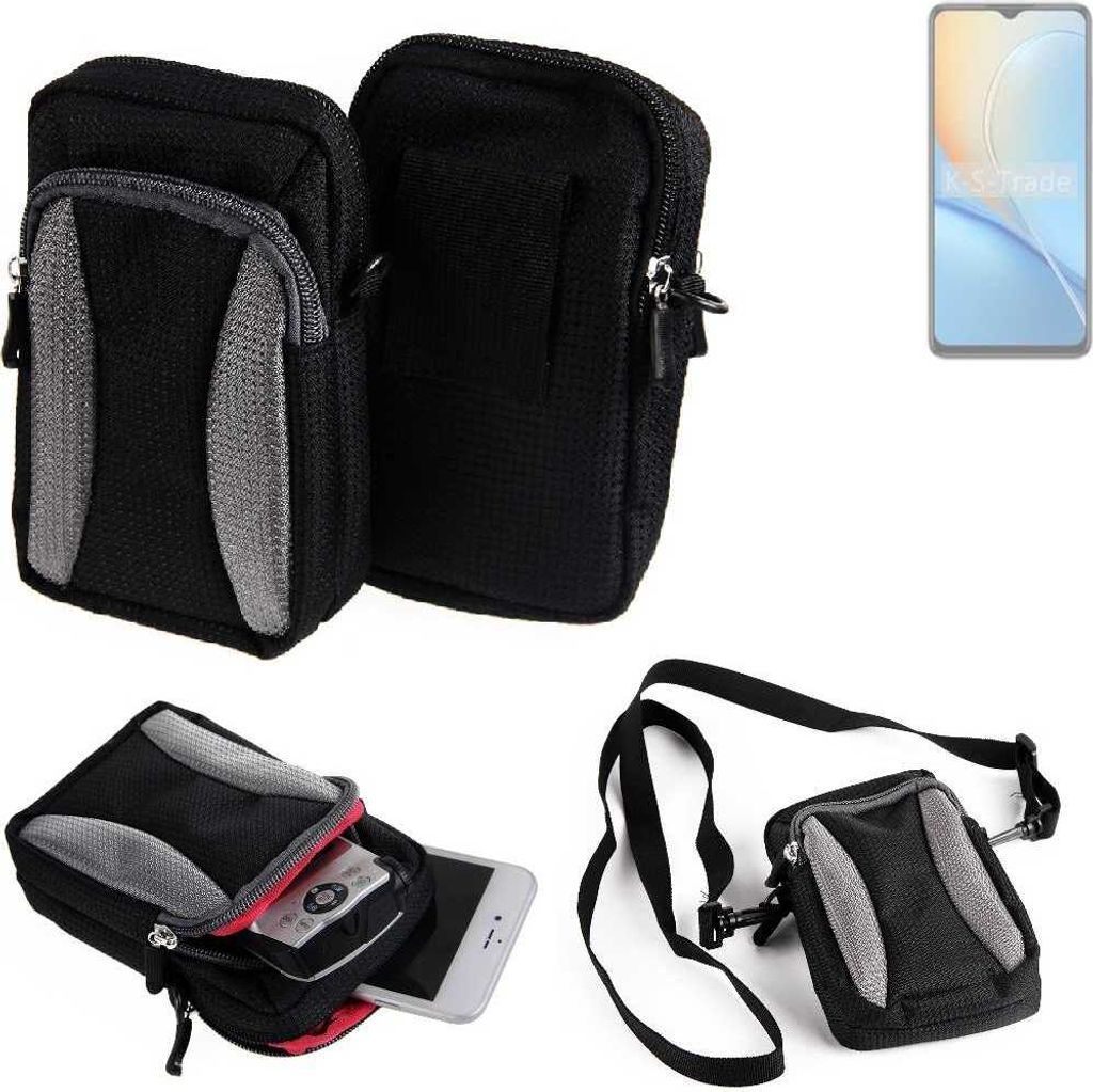 K-S-Trade Holster Schutz Hülle kompatibel mit ZTE Voyage 41S Handy Hülle Gürteltasche Umhängetasche mit Zusatzfach schwarz