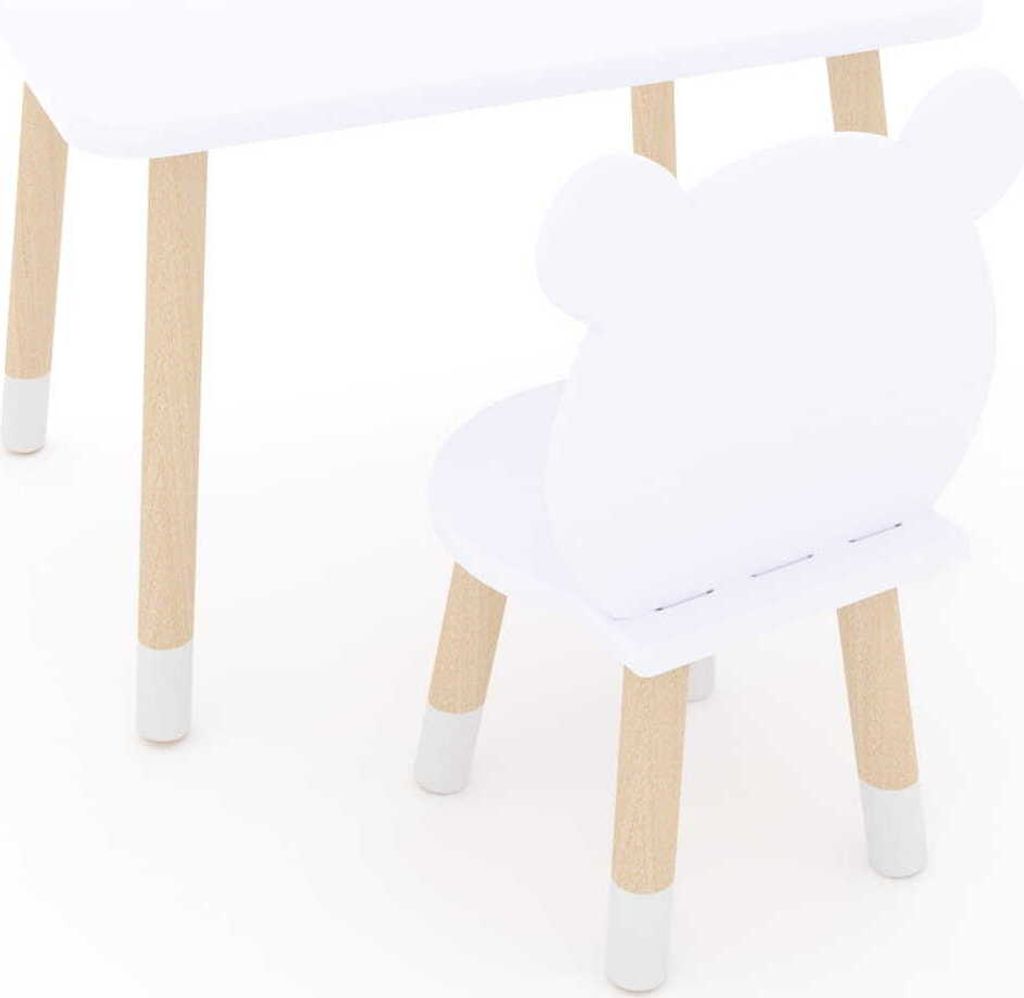 DEKORMANDA – Kindertisch mit Stuhl – Möbel für ein Kinderzimmer – ein Stuhl in Teddybärform für kleine Tierliebhaber – weißer Kinderti...