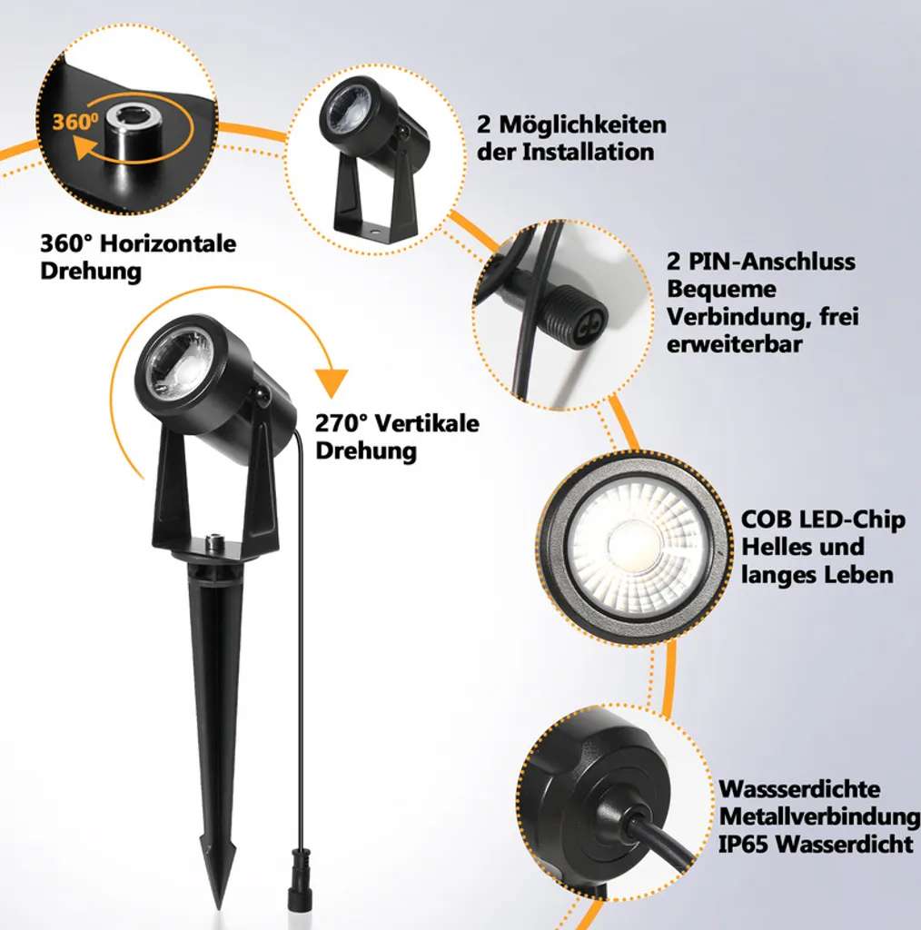 Éclairage de Jardin LED pour Allée et Terrasse Lot de 6 Spots à Piquer