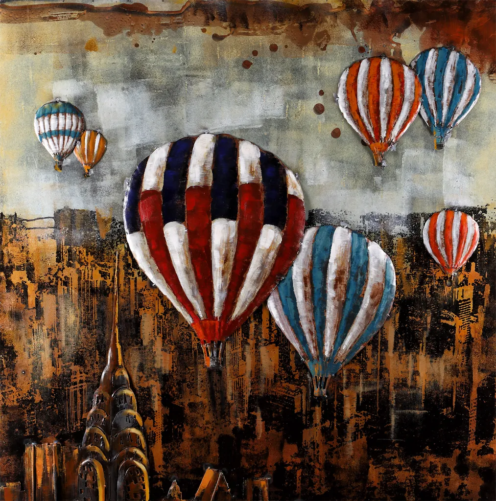 Tableau métallique New York 100x100cm relief montgolfière fait main