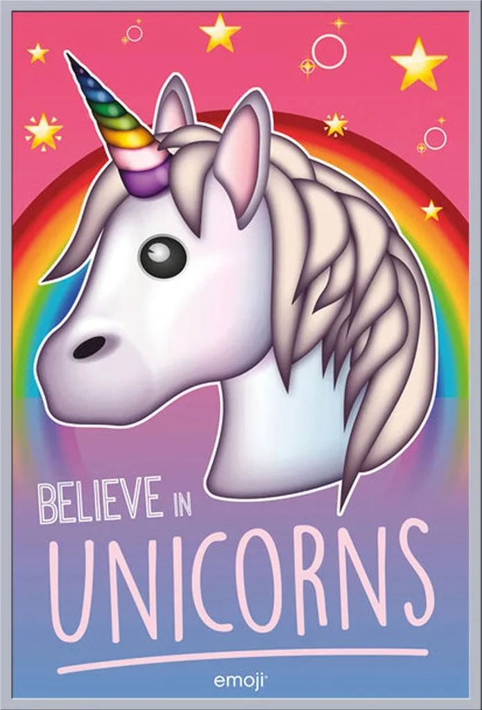 Déco Murale Enfant : Affiche Emoji Licorne et Cadre Argenté Interchangeable
