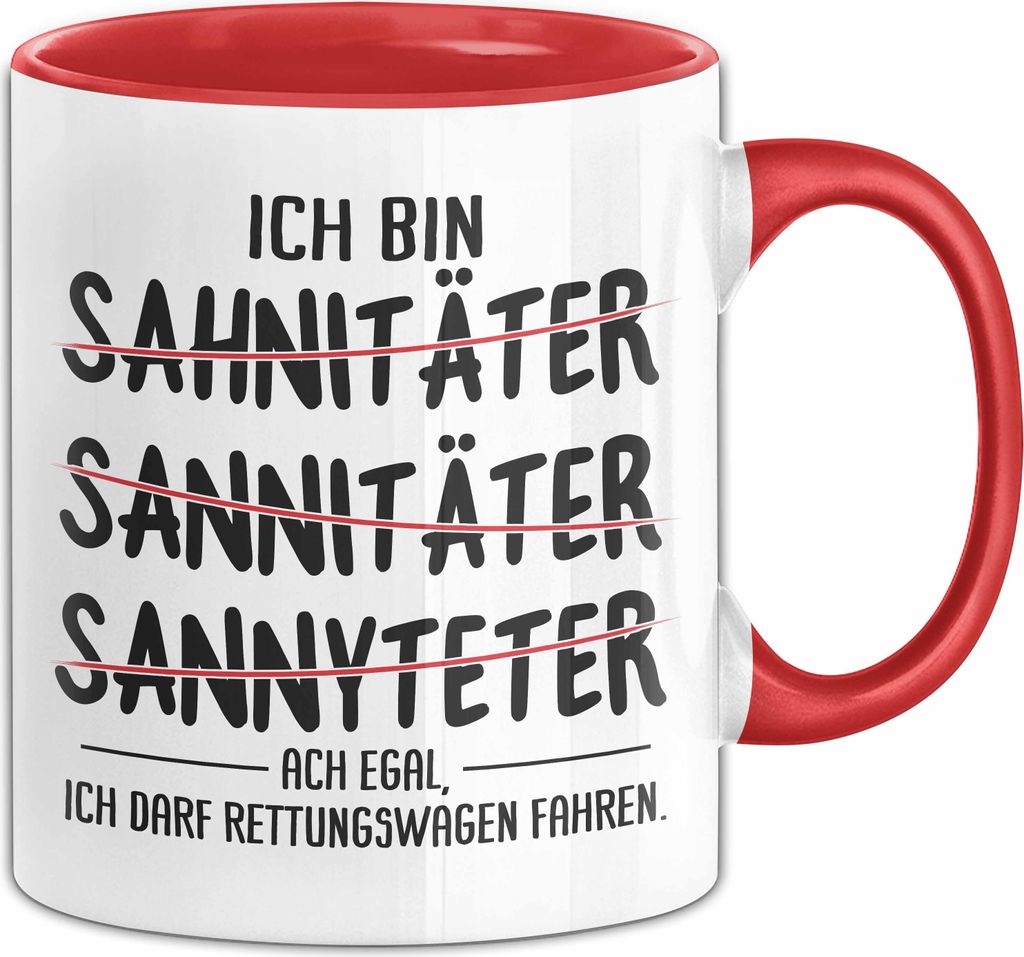 Sanitäter Geschenk Tasse Rettungsdienst Rettungssanitäter Lustiger Spruch Rettungswagen Notfallsanitäter Krankenwagen Kaffee-Becher (Rot)