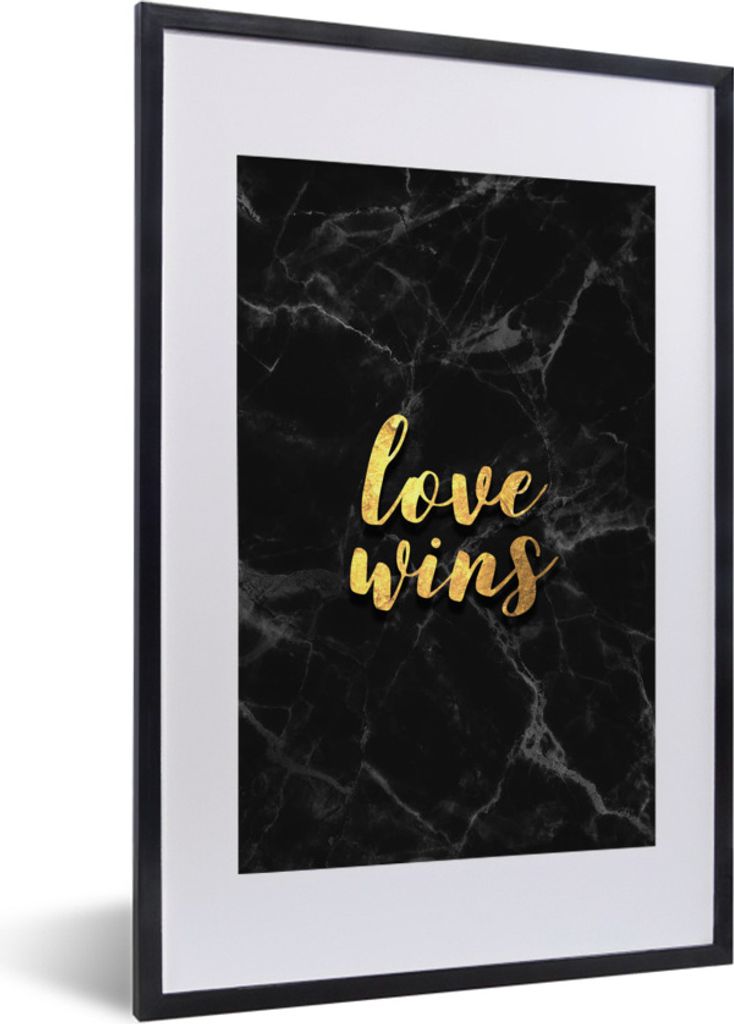MuchoWow Gerahmtes Poster Zitat - Liebe - Marmor - Gold 40x60 cm - Poster mit Schwarzem Bilderrahmen Wandposter Rahmen Foto Bilder - Poster in Ra...