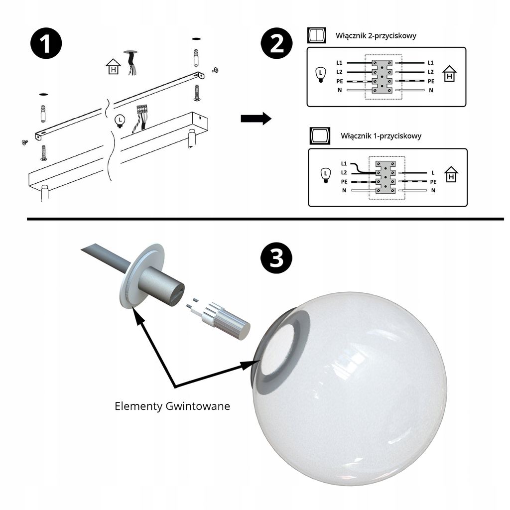 LUXOLAR Led Deckenleuchte, 3-flammig Hängelampe schwarz Produktbild 3