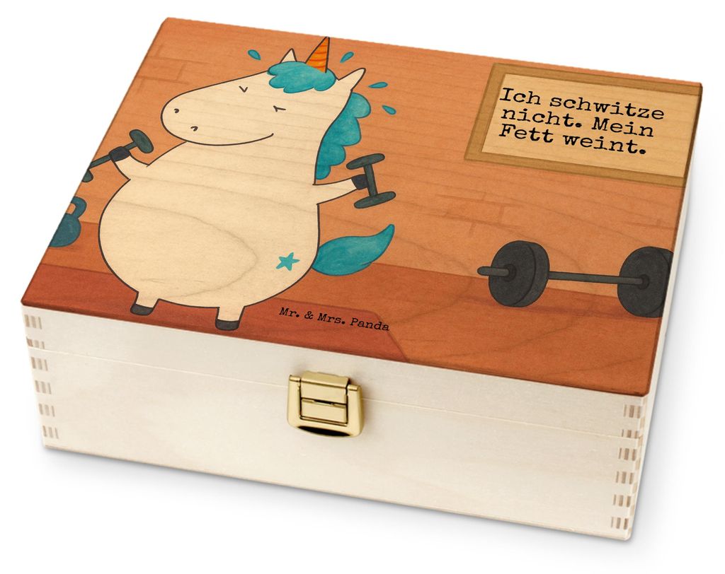 Mr. & Mrs. Panda Teebox Einhorn Fitness Design - Weiß - Geschenk, Tee Box, Sport, Organizer, Teebeutel Aufbewahrung, Gym, Einhörner, für Paare, ...