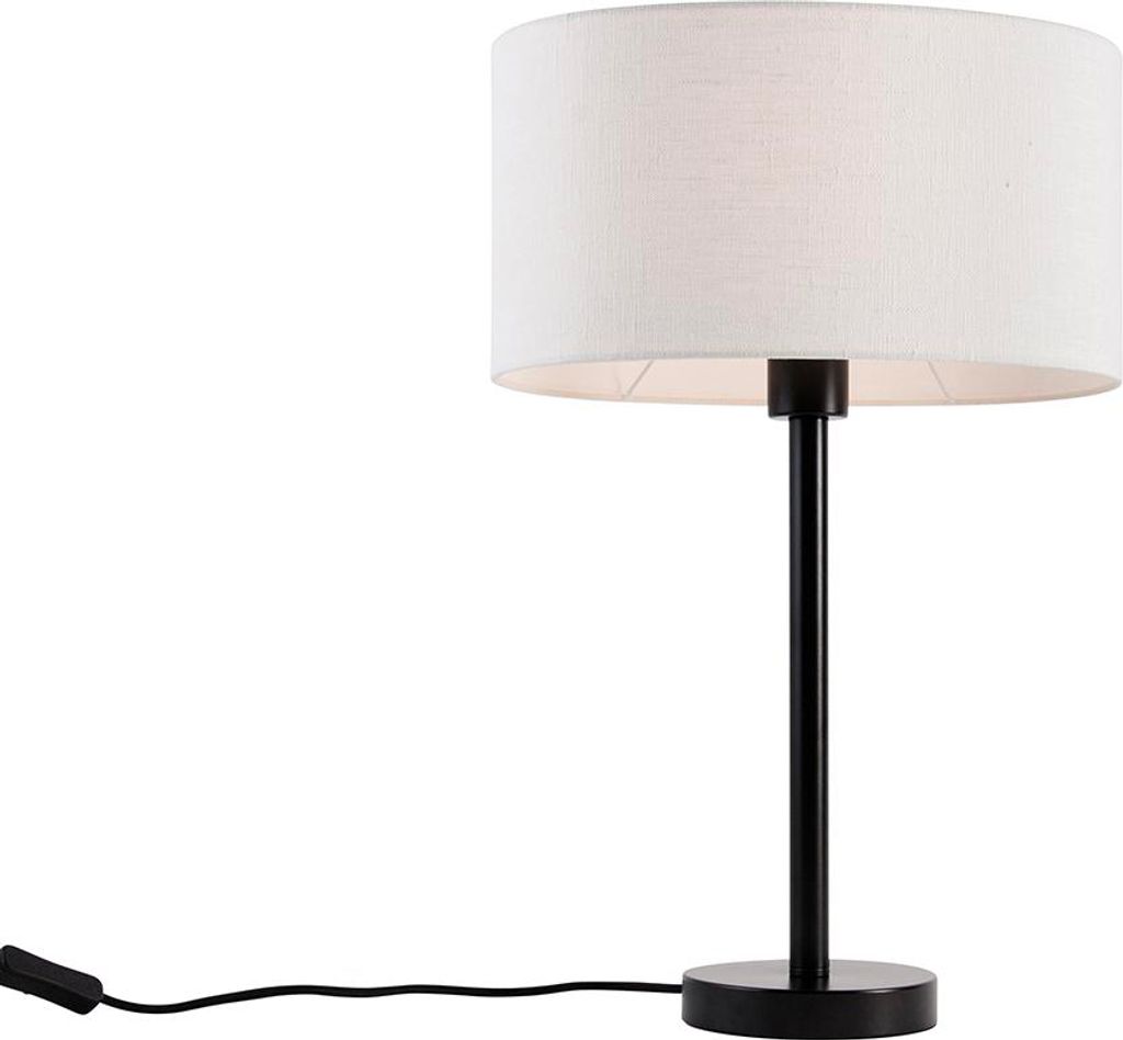 QAZQA - Modern Tischleuchte I Tischlampe I Lampe I Leuchte Schwarz mit ovalem Leinenschirm Weiß 35cm - Simplo I Wohnzimmer I Schlafzimmer - Stahl ...