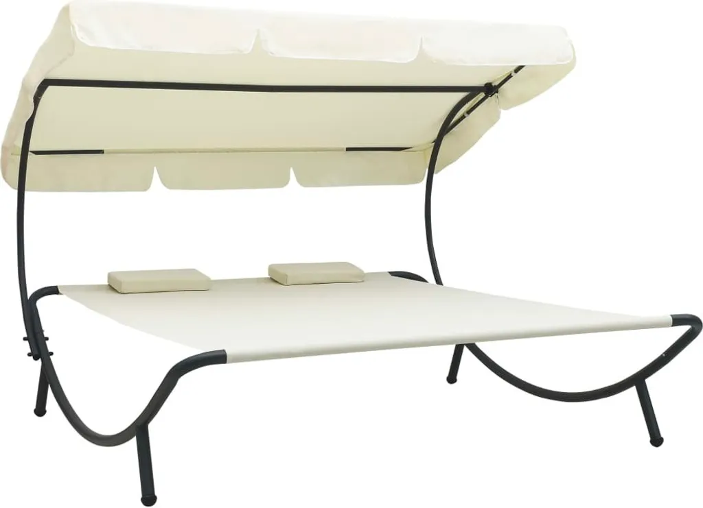 Bain de soleil pour piscine avec auvent blanc crème et grand coussin