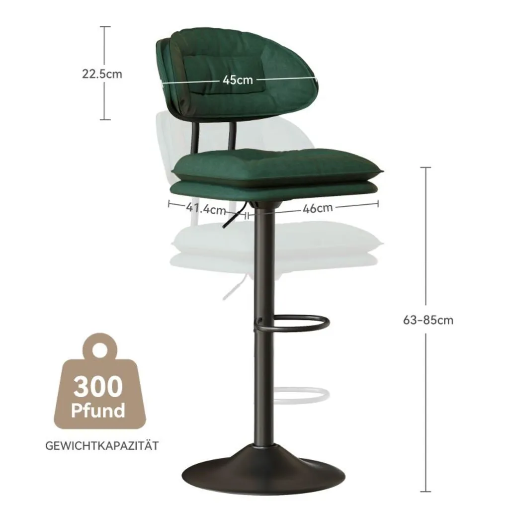 Tabouret de Bar Ergonomique Réglable Vert à Double Couche Confortable x2 - 2