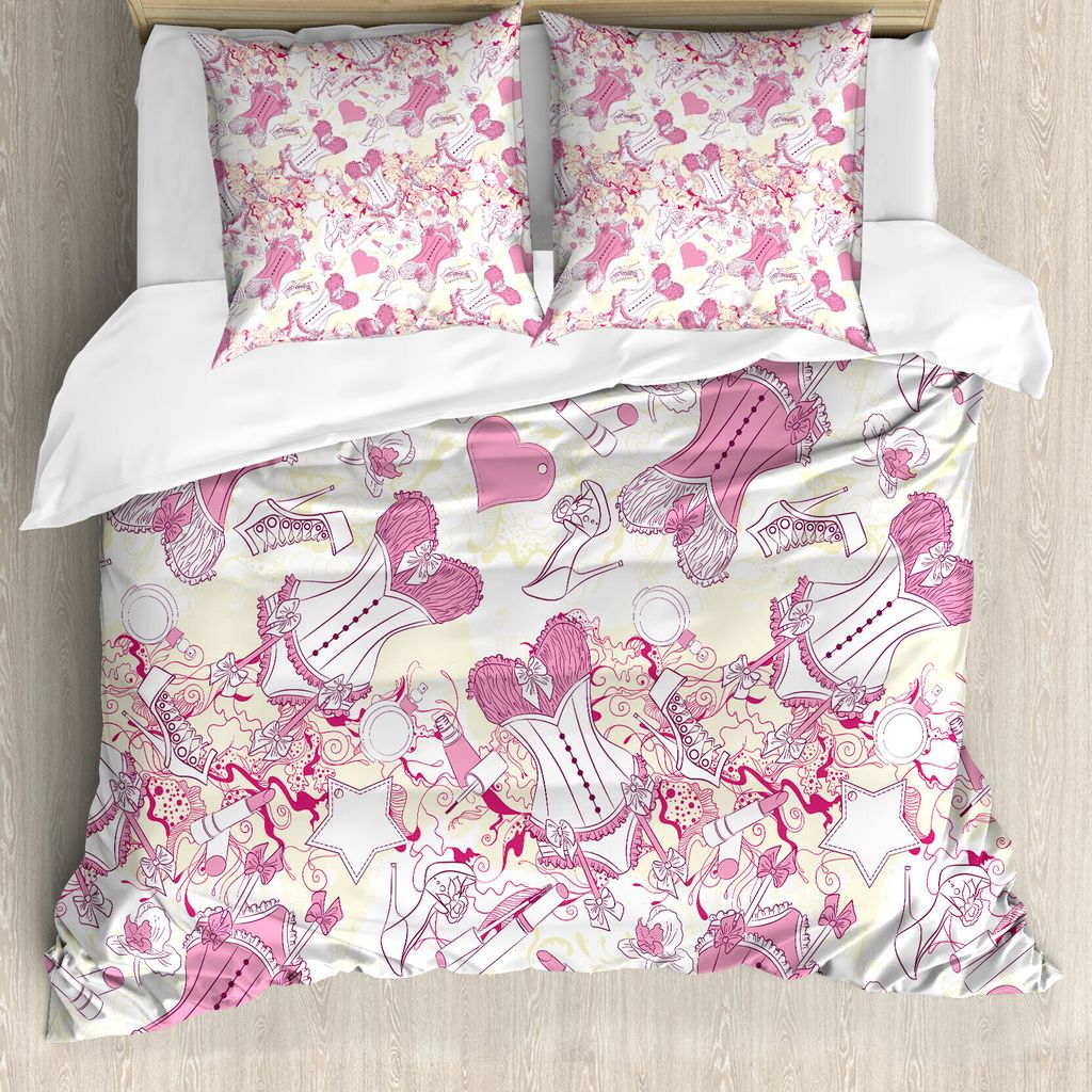 ABAKUHAUS Mode Bettbezug, Vintage and Feminine, Milbensicher Allergiker geeignet mit Kissenbezügen, 200 cm x 200 cm - 80 x 80 cm, Beige und Rosa