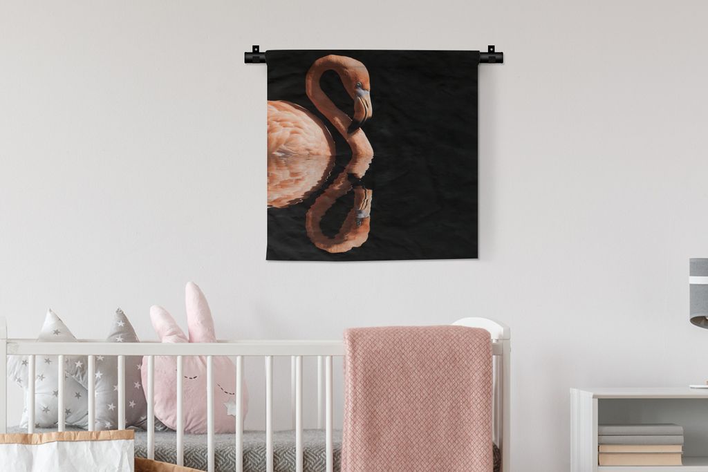 MuchoWow Wandteppich Wandbehang Flamingo - Wasser - Spiegelung 60x60 cm Tapisserie Dekoration Wandtuch - Dekorationen - Wand Decke