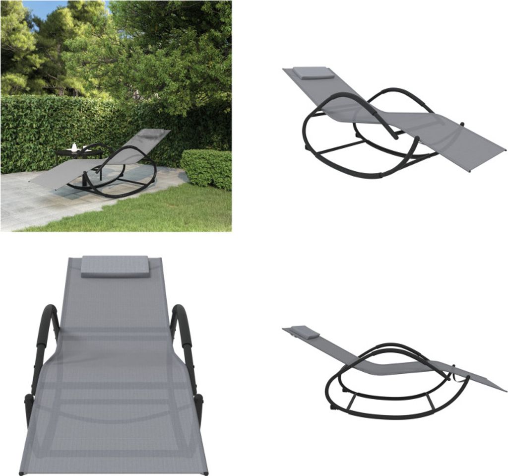 vidaXL Schaukelliege Grau Stahl und Textilene - Sonnenliege - Sonnenliegen - Schaukelliege - Lounge Sessel