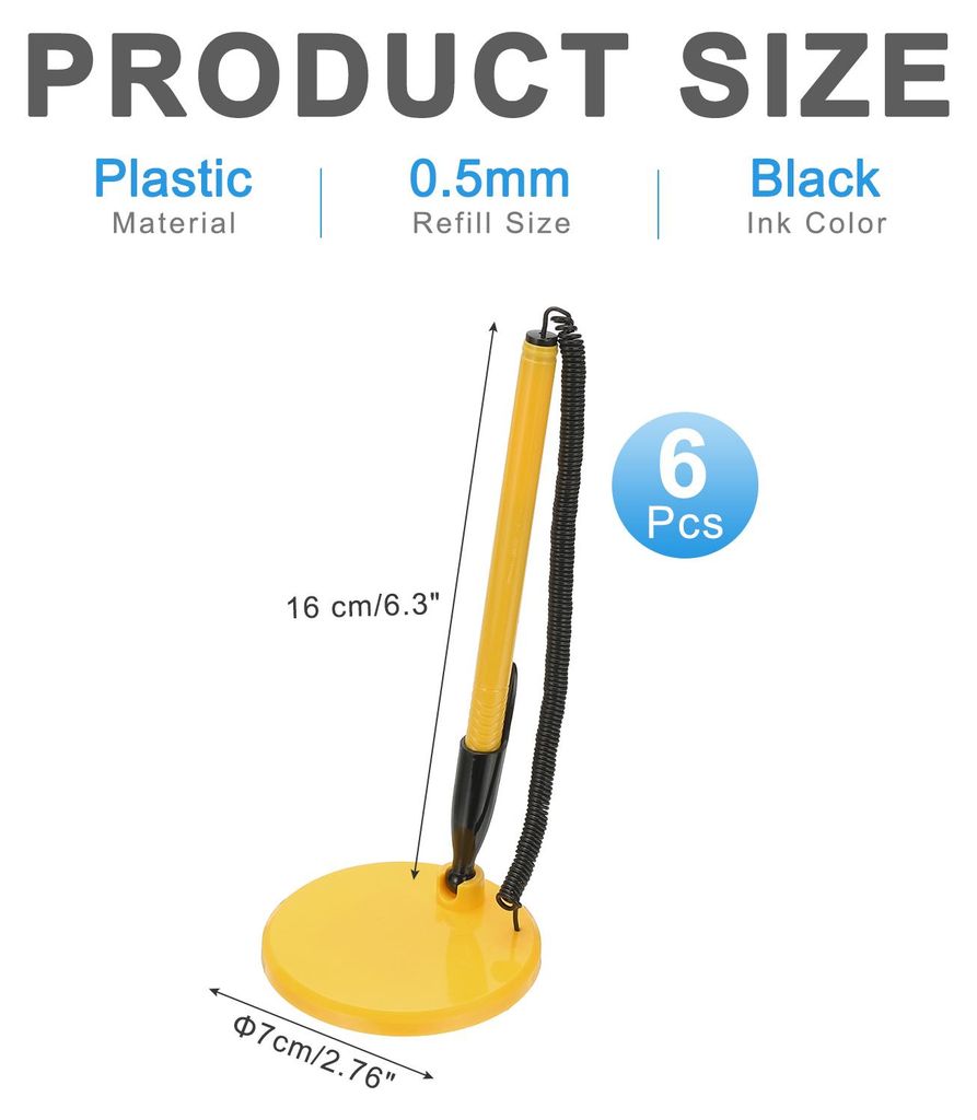 6Pcs Sicherer Stift mit Klebebandkette und Sicherheitsstifthalter, Empfangstresenstifte Schreibtischstift Schwarz Tintenpatronen fš¹r Bš¹ro Zuh...