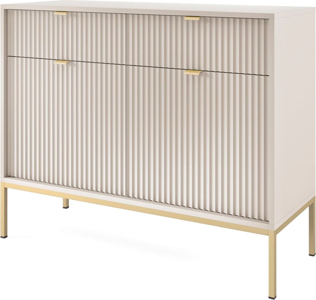 Selsey VELLORE - Sideboard 2-türig, Greige mit goldfarbenem Gestell, 104 cm