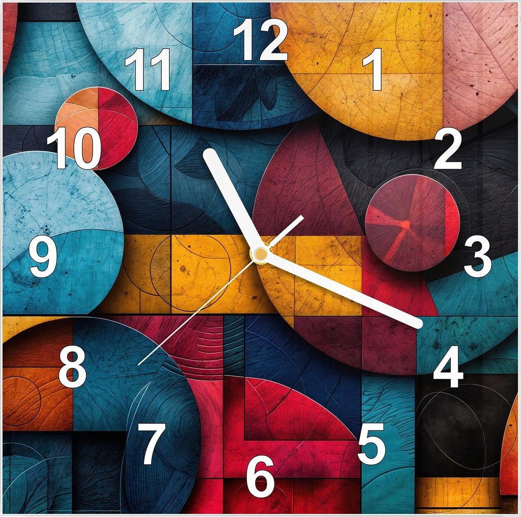 Wanduhr aus Glas mit Motiv Bunte Kreise- 30 x 30 cm - inkl. Aufhängesystem