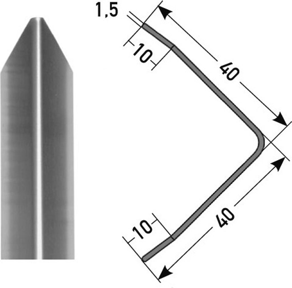 PROVISTON | Eckschutzwinkel | Aluminium | Alu blank | Breite 40 mm | Höhe 40 mm | Länge 1000 mm | Wechselseitig Mittig Gebohrt | Eckschutzprofil ...