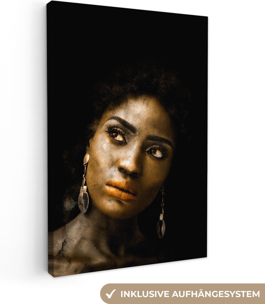 OneMillionCanvasses - Leinwandbilder - 90x140 cm, Frau - Ohrringe - Gold, Wandbilder Kunstdruck Wanddekoration - Wandschmucke - Schlafzimmer