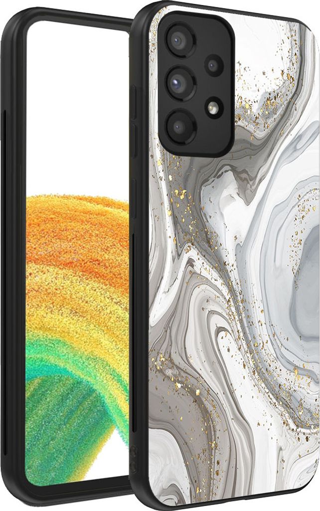 Smartphonica Handytasche passend für Samsung Galaxy A33 5G mit Marmordruck - TPU Rückseitenschutzhülle Marmordesign - Silber