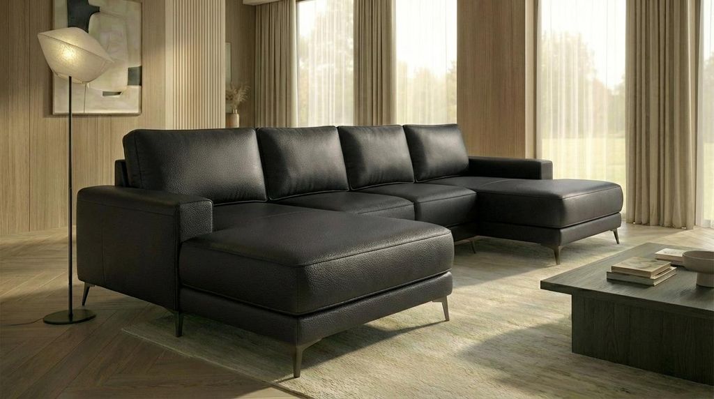Ecksofa VALTOR mit Schlaffunktion, Bonellfederkern und Bettkasten, Farbe: Schwarz