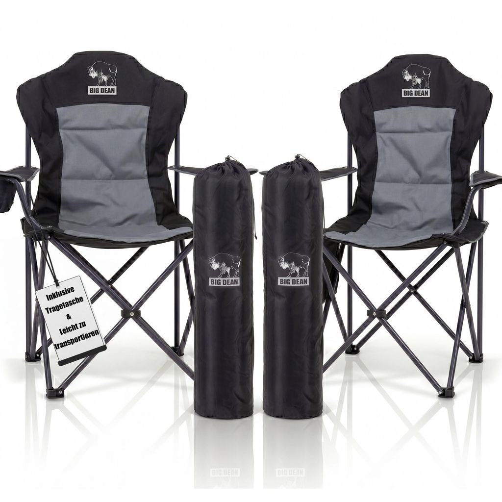BigDean 2x Luxus Campingstuhl Faltbar 160 kg Hochlehner Gepolstert Klappstuhl Ultraleicht Bequem Camping Garten Balkon Strand Anglerstuhl