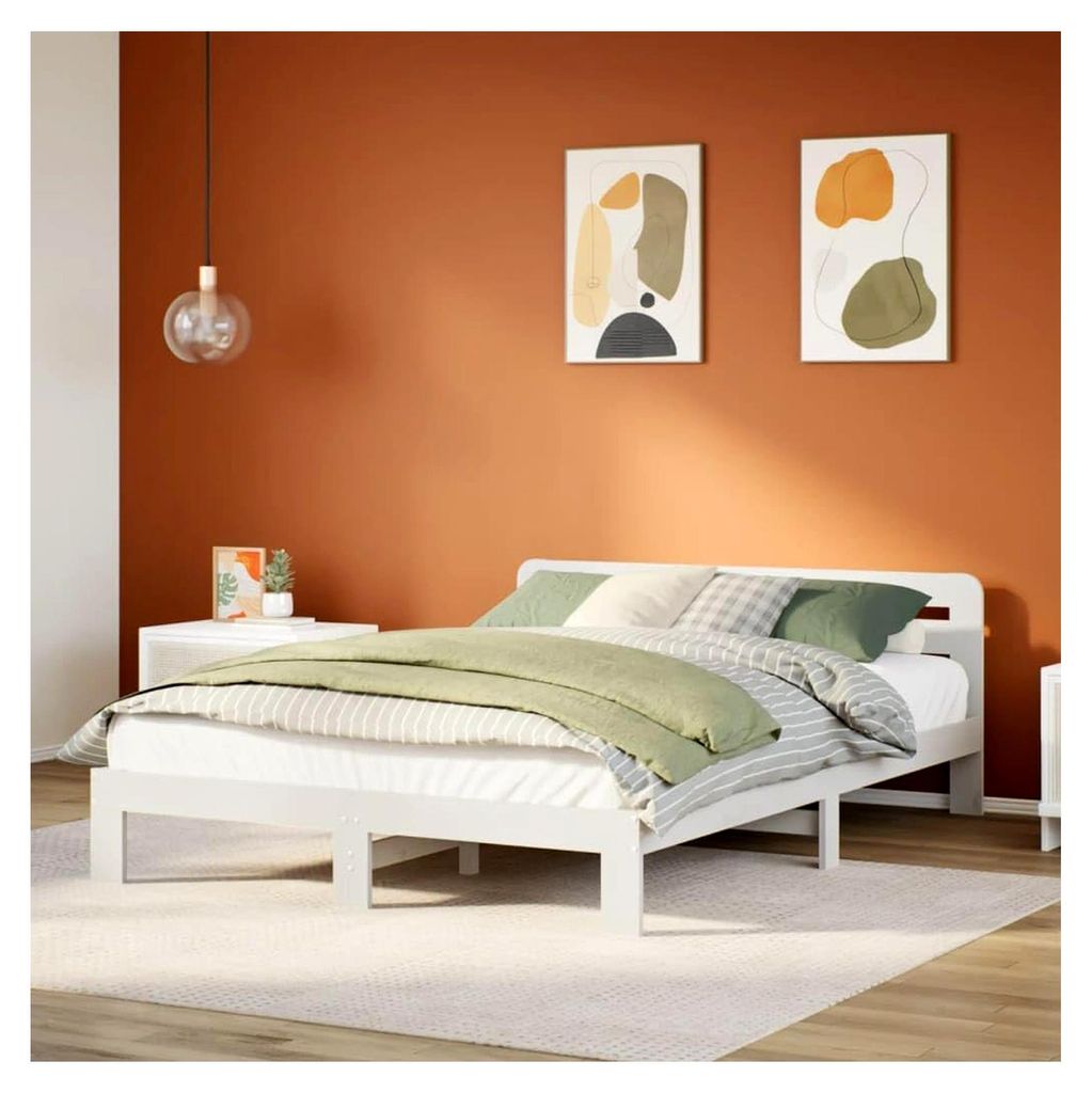 Bettgestell Weiß 135x190 cm Doppelbett aus Massivholz Kiefer
