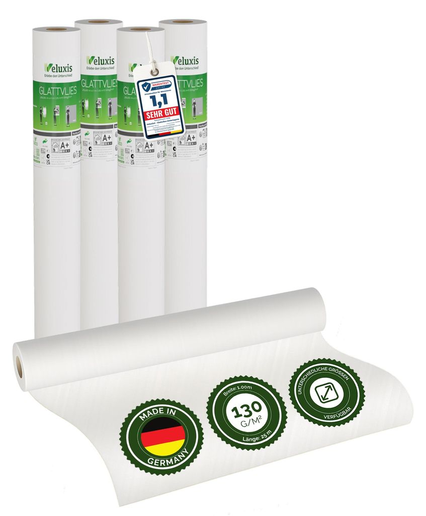 Vliestapete Raufasertapete Strukturtapete – Feinputz 6er Set, 6 x 10,05 m x 0,53 m, überstreichbar, atmungsaktiv, Wandtapete Germany – Veluxis